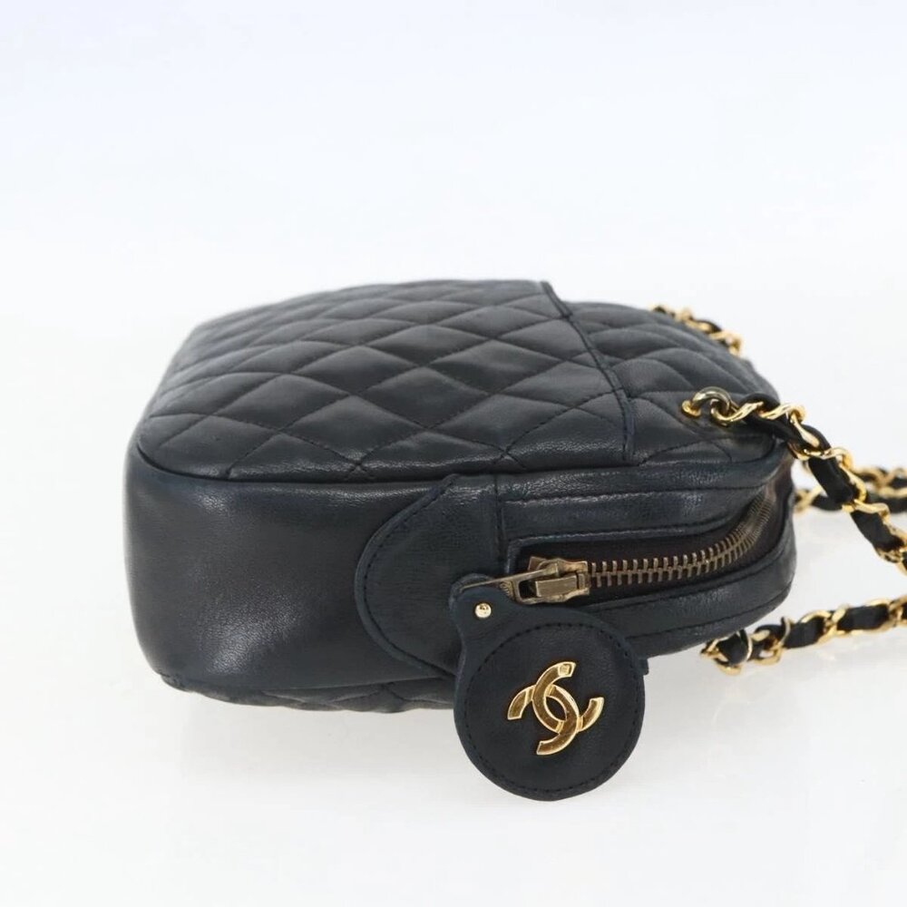 CHANEL Chain Matelasse Shoulder Bag Lamb Skin Black Gold CC Auth ar13902 - Picture 4 of 16